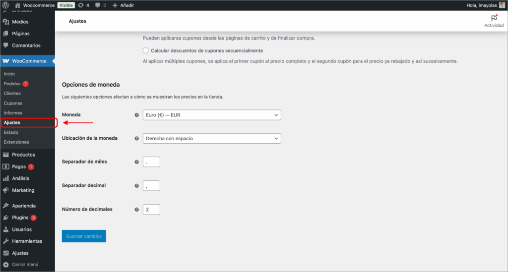 Wordpress > Ajustes